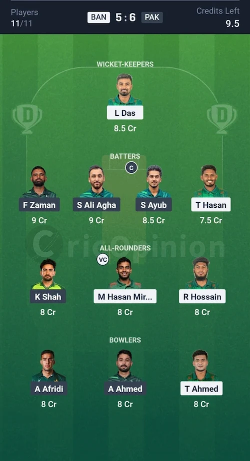 BAN vs PAK Dream11 Prediction Small League Team