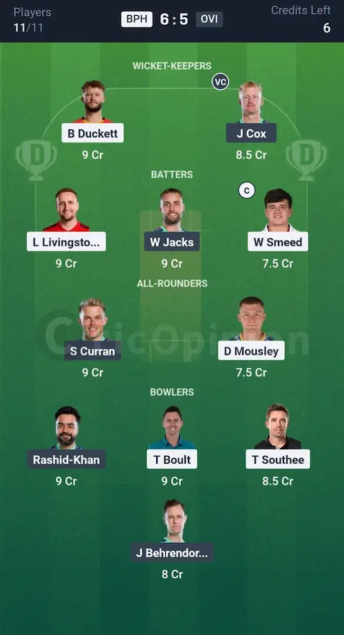 BPH vs OVI Dream11 Prediction Grand League Team