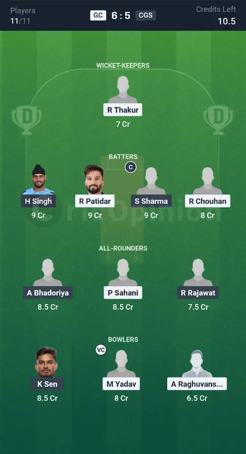 GC vs CGS Dream11 Prediction Grand League Team