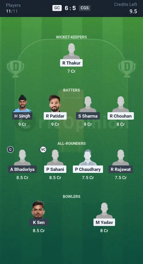 GC vs CGS Dream11 Prediction Small League Team