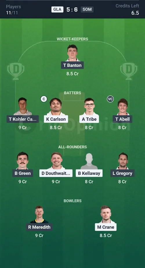 GLA vs SOM Dream11 Prediction Grand League Team
