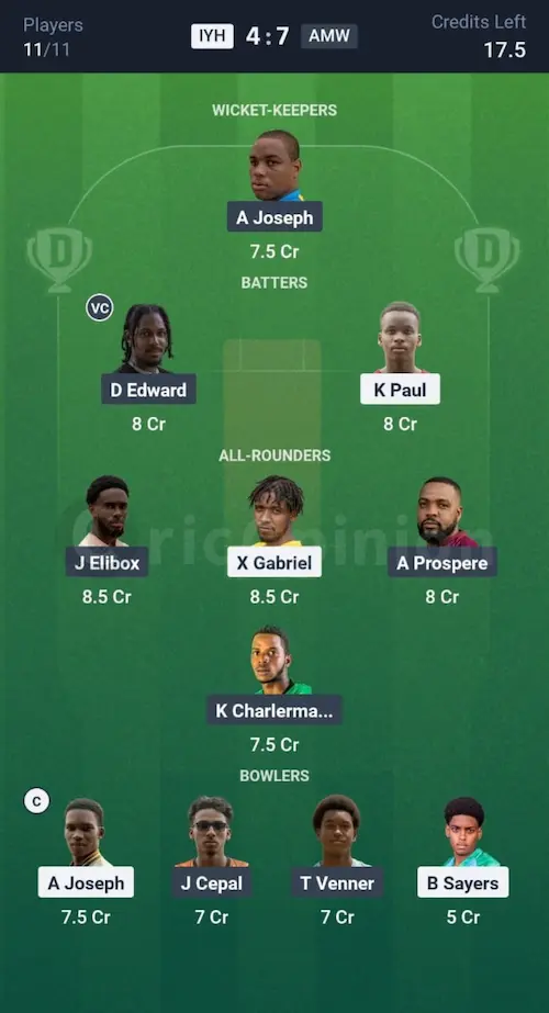 IYH vs AMW Dream11 Prediction Grand League Team