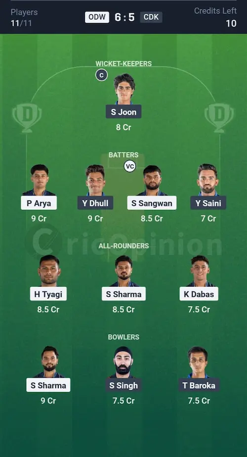 ODW vs CDK Dream11 Prediction Grand League Team
