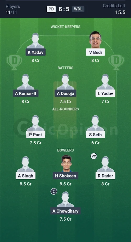 PD vs WDL Dream11 Prediction Grand League Team