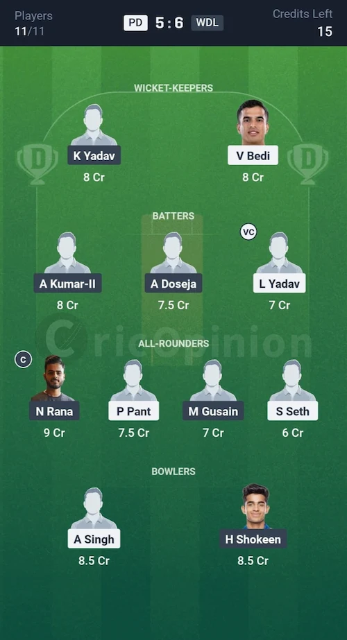 PD vs WDL Dream11 Prediction Small League Team