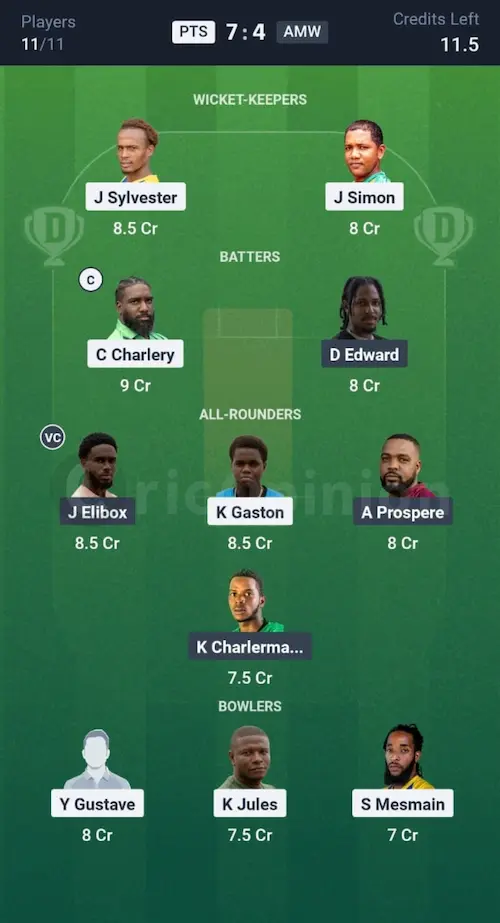 PTS vs AMW Dream11 Prediction Small League Team