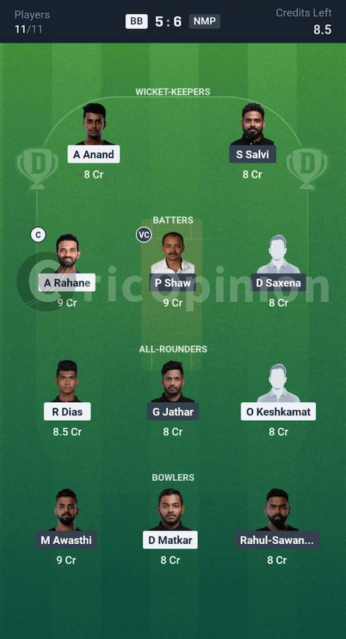 BB vs NMP Dream11 Prediction Small League Team