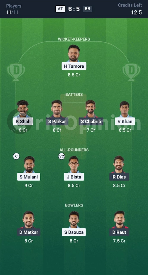 AT vs BB Dream11 Prediction Small League Team