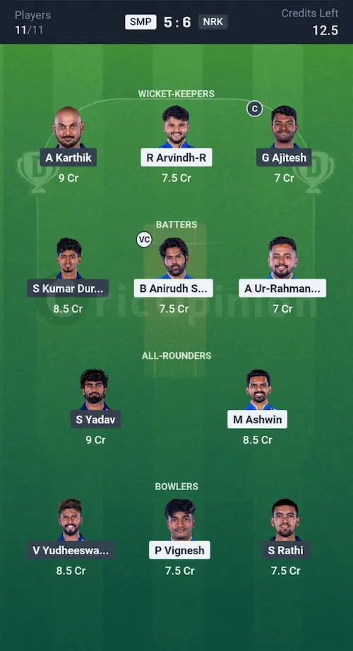 SMP vs NRK Dream11 Prediction Grand League Team