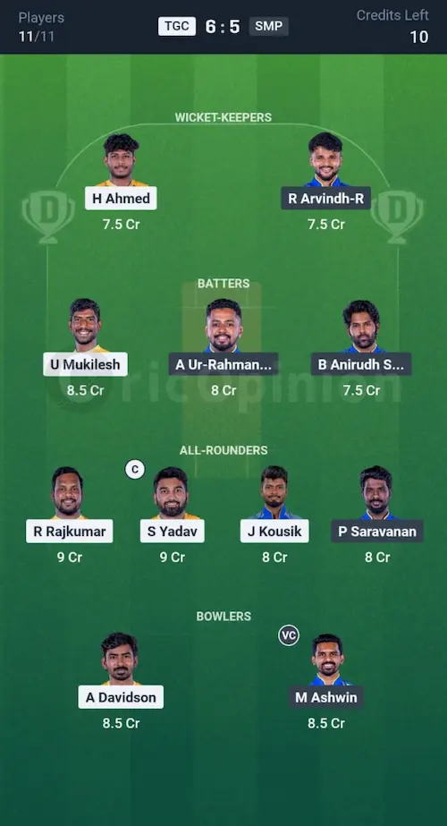 TGC vs SMP Dream11 Prediction Small League Team