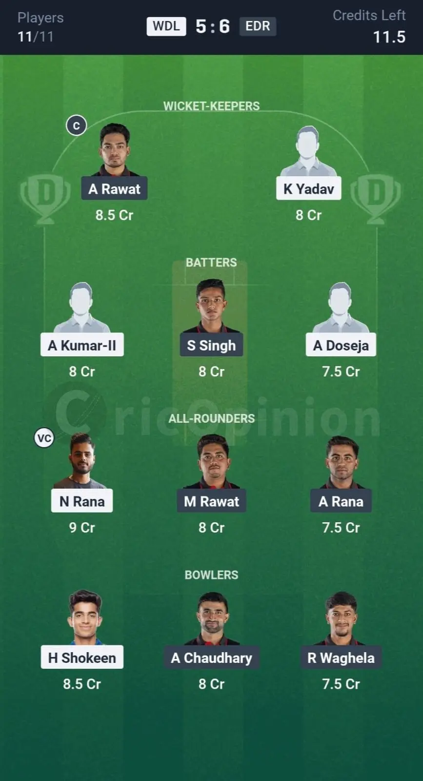 WDL vs EDR Dream11 Prediction Small League Team