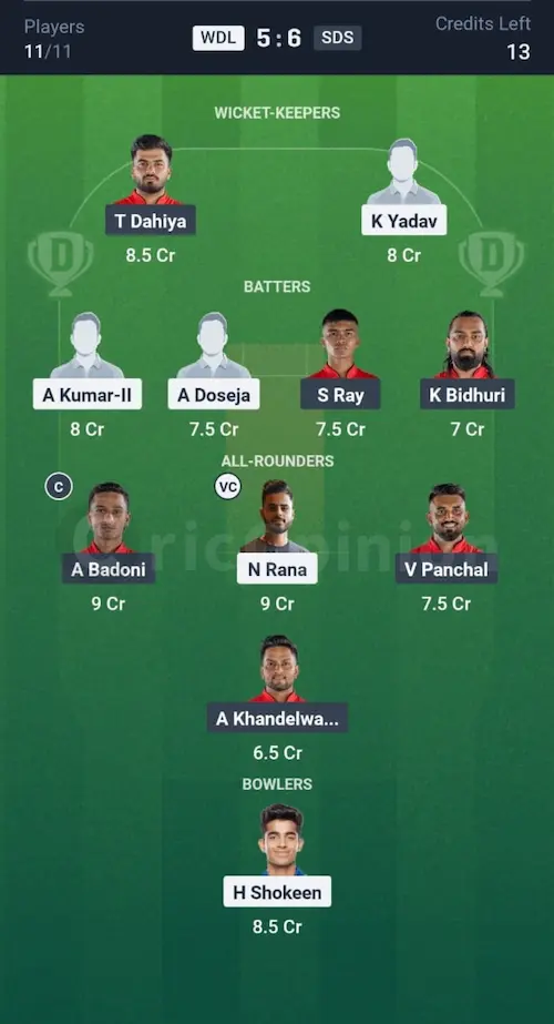 WDL vs SDS Dream11 Prediction Small League Team