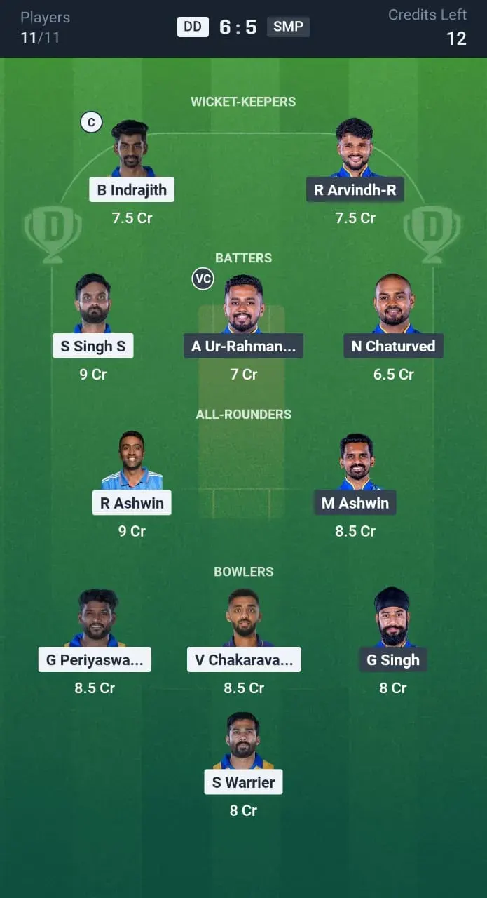 DD vs SMP Dream11 Prediction Grand League Team